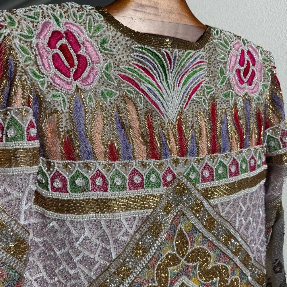Vintage SweeLo 100% Silk Fully Beaded Embroidered Jacket – Size M (8-10)
